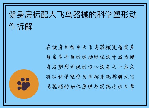 健身房标配大飞鸟器械的科学塑形动作拆解